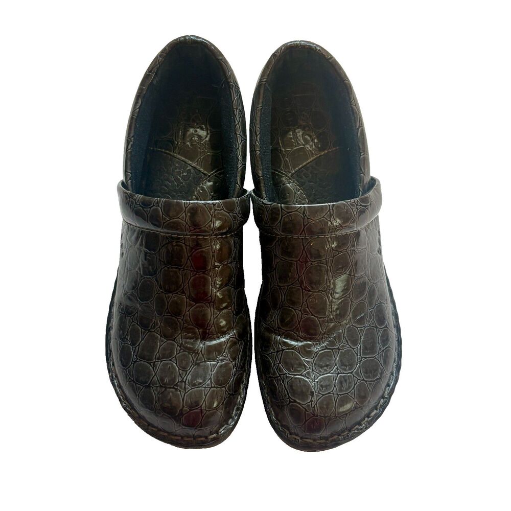 BOC Born Concept PEGGY Black Gray Croc Print Slip On Clog Shoes Size 6.5 EU 37